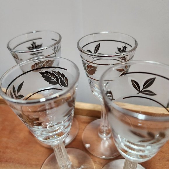 4) Libbey Cordial Glasses 4.25" Hostess Set 1oz Silver Leaf Foliage - Picture 8 of 12